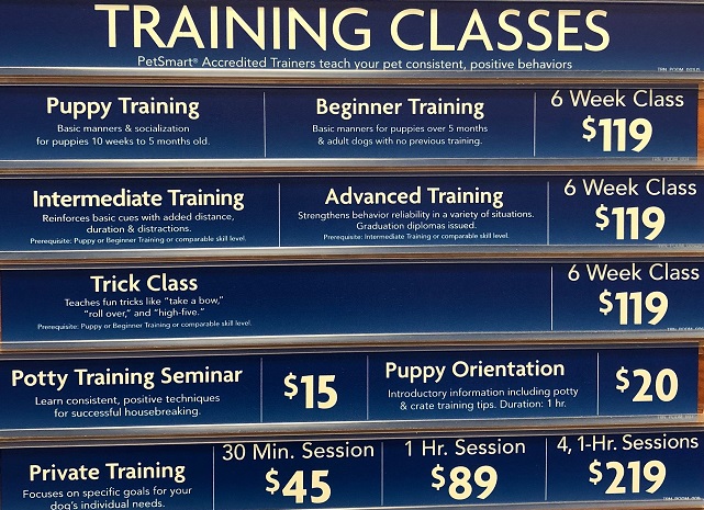 petsmart dog training cost